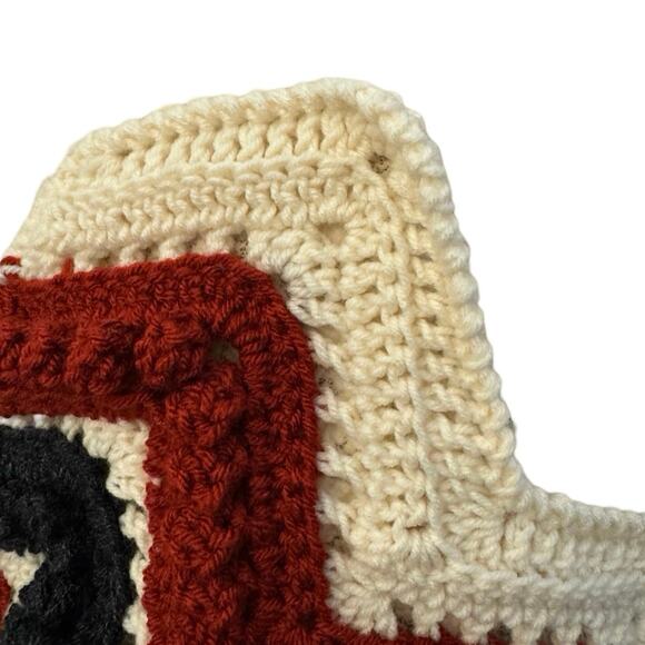 Knitted afghan crochet chevron throw blanket homemade 77” x 52” red cream blue - Picture 4 of 7